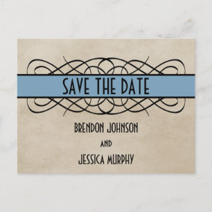 Postale Faire-part Bleu Flourish Bordure Enregistrer la date Carte po