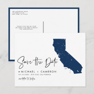 Postale Faire-part Bleu marine Carte Californie Code QR Enregistrer l