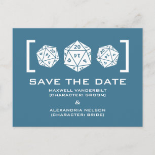 Postale Faire-part Blue D20 Dice Gamer Enregistrer la date carte post