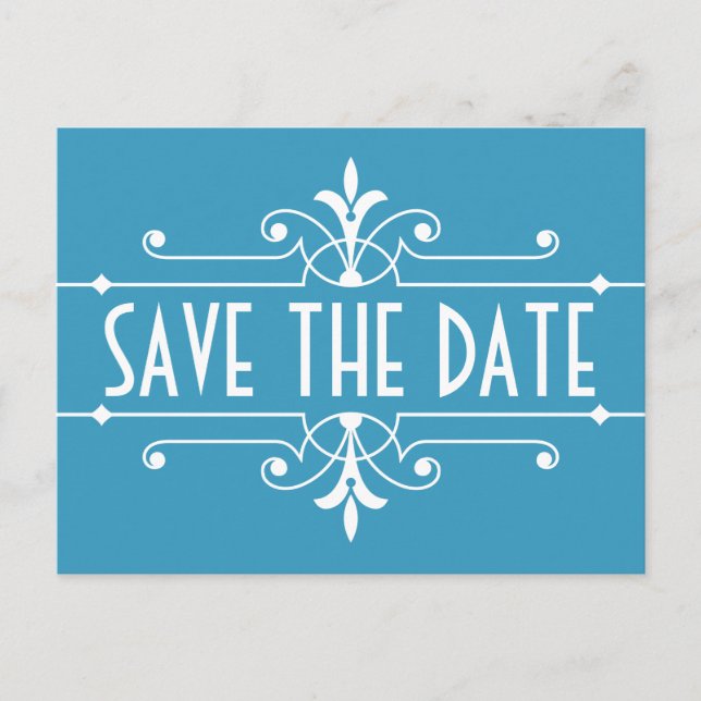 Postale Faire-part Blue Fancy Ornamental Enregistrer la date Carte po (Devant)