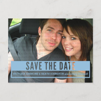 Postale Faire-part Blue Modern Cut Out Enregistrer la date Carte post