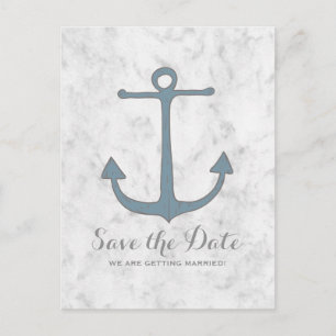Postale Faire-part Blue Rustic Ancre Enregistrer la date Carte postal