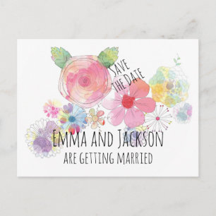 Postale Faire-part Boho Watercolor Flowers Enregistrer la date Carte 