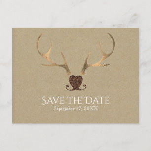 Postale Faire-part Bois de cerf doré & Papier kraft Carte de pré-anno