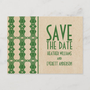 Postale Faire-part Bordure Art déco vert Enregistrer la date Carte po