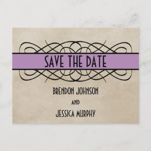 Postale Faire-part Bordure fleurie violet Enregistrer la date Carte p
