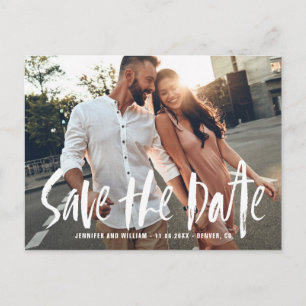 Postale Faire-part Brush Typographie Photo Enregistrer la date Carte