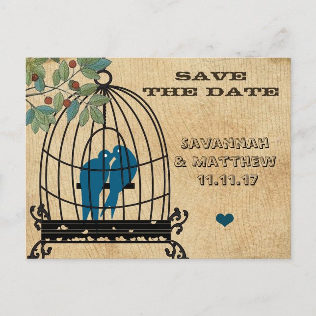 Postale Faire-part Cage d'oiseaux Enregistrer la date sur la carte po (Devant)