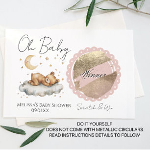 Postale Faire-part Carte à gratter DIY Baby Shower Lune Ours Garçon F
