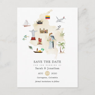 Postale Faire-part Carte aquarelle de Colombie pour mariage de destin