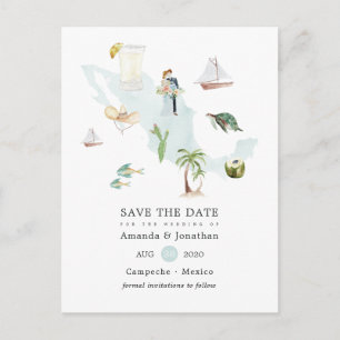 Postale Faire-part Carte aquarelle du Mexique pour mariage de destina