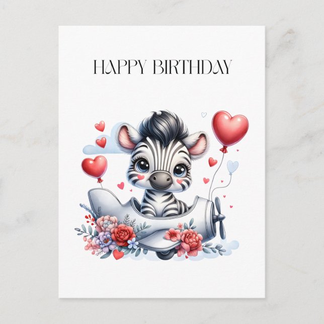 Postale Faire-part Carte d'anniversaire Zèbre Avion (Devant)