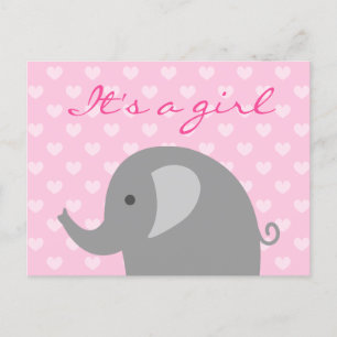 Postale Faire-part Carte d'annonce de naissance d'éléphant rose et gr