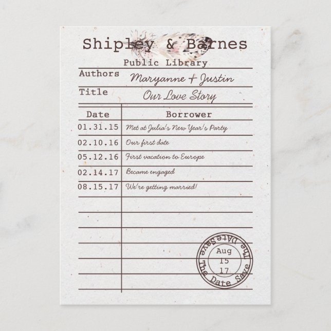 Postale Faire-part Carte de bibliothèque Bohème à plumes de hibou Enr (Devant)