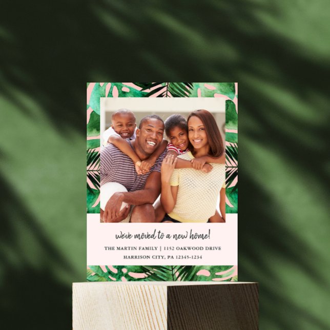 Postale Faire-part Carte de Changement d'Adresse Aquarelle Feuilles P (Créateur téléchargé)