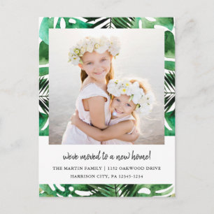 Postale Faire-part Carte de Changement d'Adresse Aquarelle Feuilles V