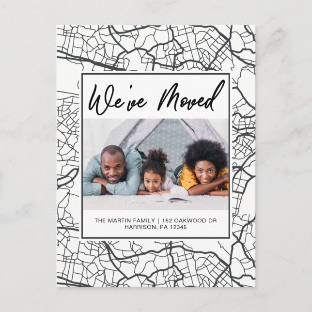Postale Faire-part Carte de changement d'adresse en noir et blanc ave (Devant)