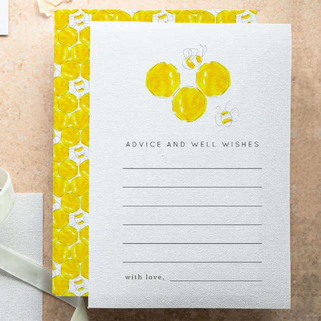 Postale Faire-part Carte de conseils et de vœux pour Baby Shower Bumb (Yellow watercolor buzzing bumble bees and honeycombs baby shower advice cards.)