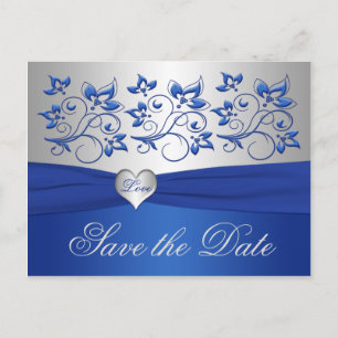 Postale Faire-part Carte de conservation de date de cœur bleu royal e