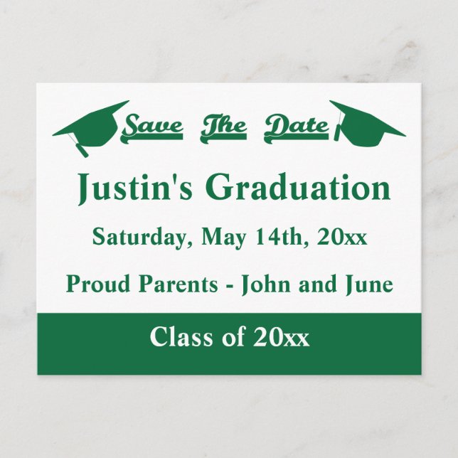 Postale Faire-part Carte de Graduation Save The Date Verte (Devant)