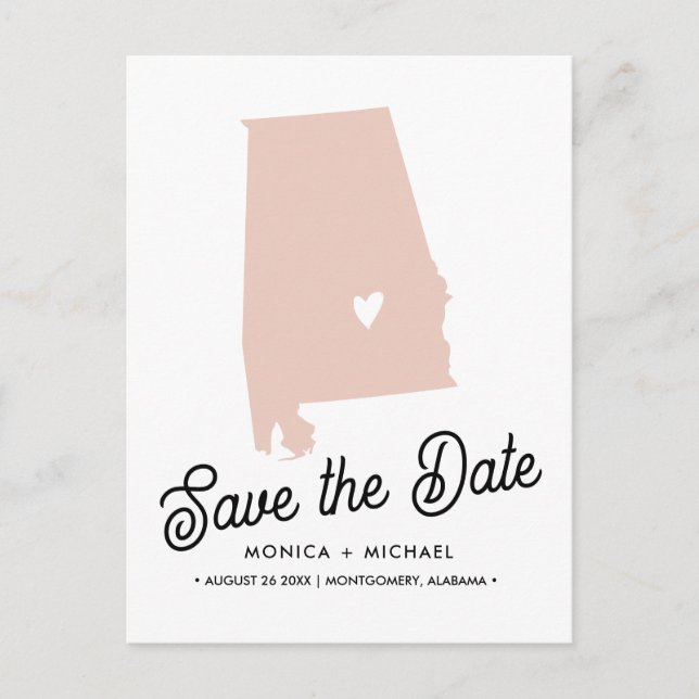 Postale Faire-part Carte de l'Alabama Destination Mariage - TOUTE COU (Devant)
