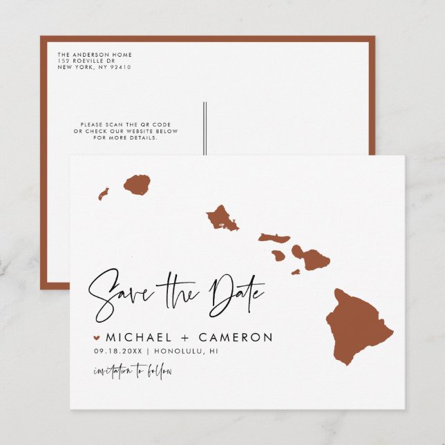 Postale Faire-part Carte de l'État d'Hawaï en terre cuite Code QR Enr (Devant / Derrière)