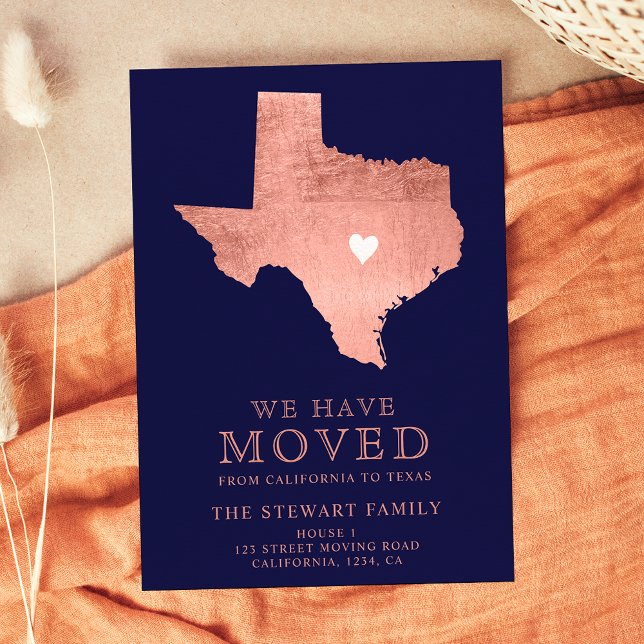 Postale Faire-part Carte de l'état du Texas marine bleu rose or maiso (Créateur téléchargé)