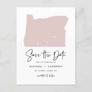 Postale Faire-part Carte de l'Oregon rose vif Script moderne Enregist