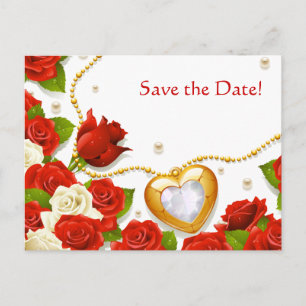 Postale Faire-part Carte de mariage à conserver avec roses et médaill