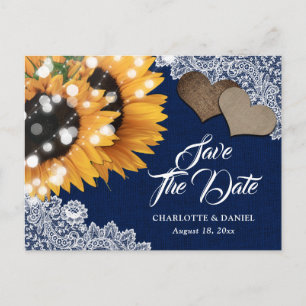 Postale Faire-part Carte de mariage à conserver en lin et bleu marine
