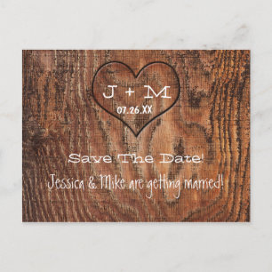 Postale Faire-part Carte de mariage avec cœur de tronc d'arbre en boi