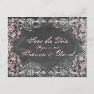 Postale Faire-part Carte de mariage Chalkboard Antique Rose Floral Sa