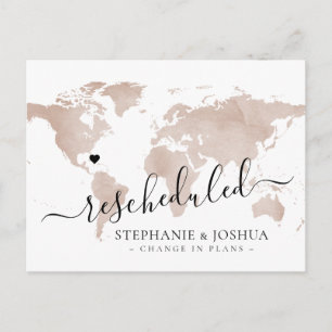Postale Faire-part Carte de mariage de destination reportée reschédul