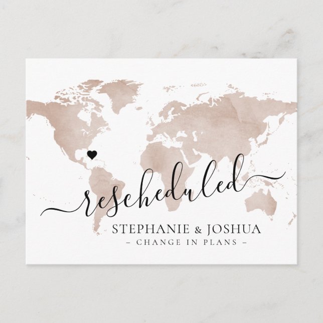 Postale Faire-part Carte de mariage de destination reportée reschédul (Devant)