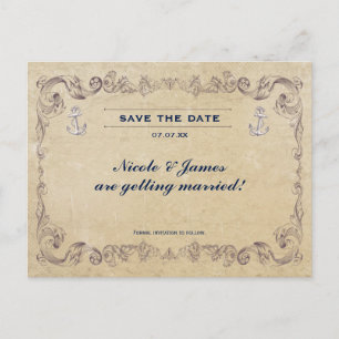 Postale Faire-part Carte de mariage de plage nautique vintage 'Save T