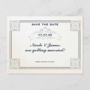 Postale Faire-part Carte de mariage de plage nautique vintage Save Th