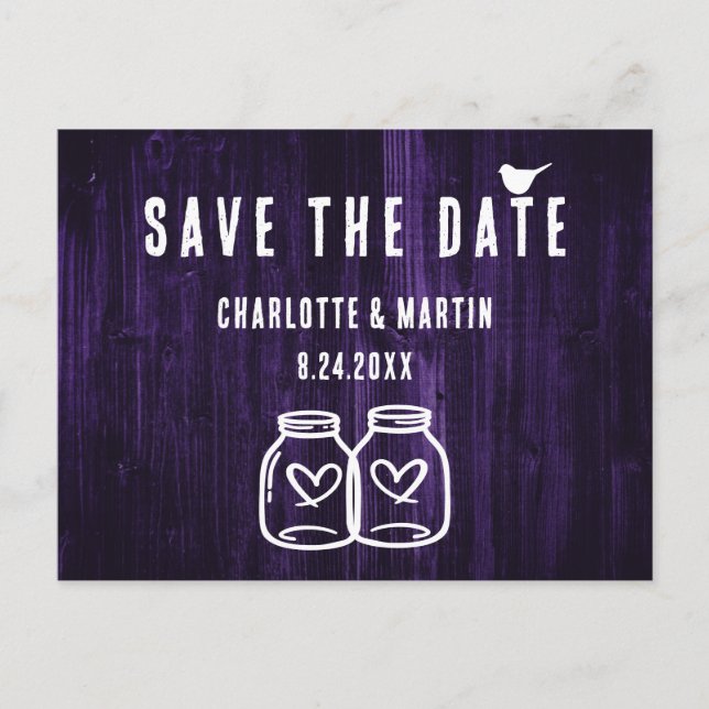 Postale Faire-part Carte de mariage en bois violet rustique pour anno (Devant)