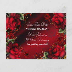 Postale Faire-part Carte de mariage gothique aux roses rouges, Enregi