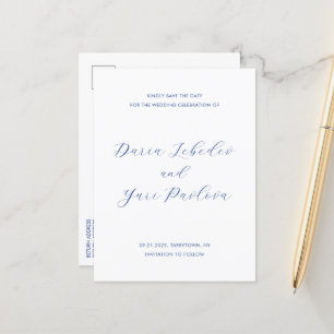Postale Faire-part Carte de mariage minimaliste bleu cobalt 'Save the