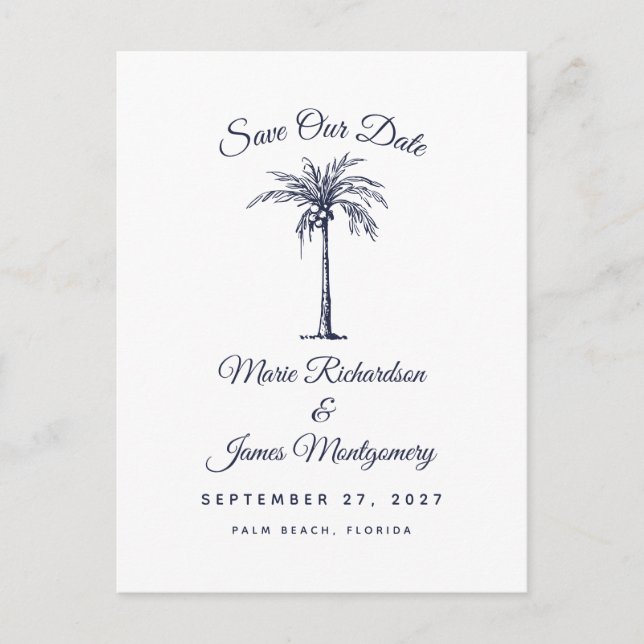 Postale Faire-part Carte de mariage moderne à la plage avec date à re (Devant)