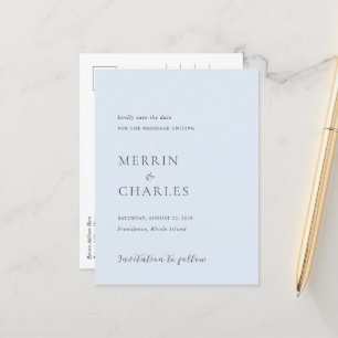 Postale Faire-part Carte de mariage moderne bleu poudre chic