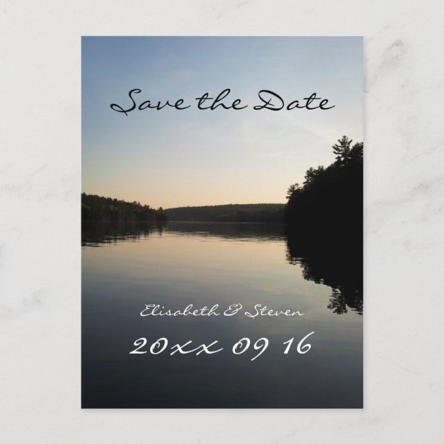 Postale Faire-part Carte de mariage Save the Date avec lac au coucher (Devant)