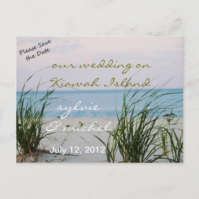 Postale Faire-part Carte de mariage sur la plage venteuse (Devant)