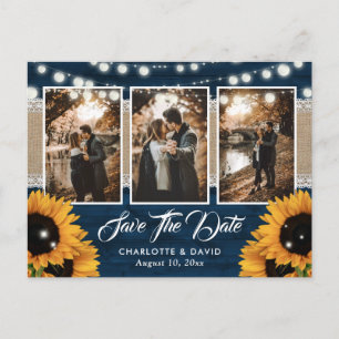 Postale Faire-part Carte de mariage tournesol bleu marine Photo Enreg