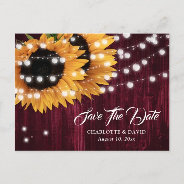 Postale Faire-part Carte de mariage Tournesol Bourgogne Save The Date (Devant)