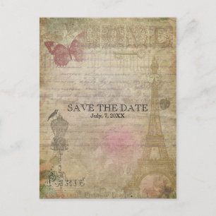 Postale Faire-part Carte de mariage vintage Paris chic SAVE THE DATE