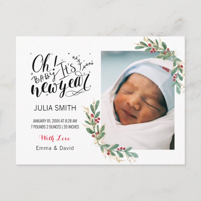 Postale Faire-part Carte de naissance bébé Fleurs élégantes  (Devant)