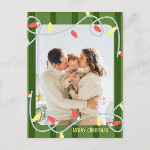 Postale Faire-part Carte de Noël de famille à rayures vertes foncées