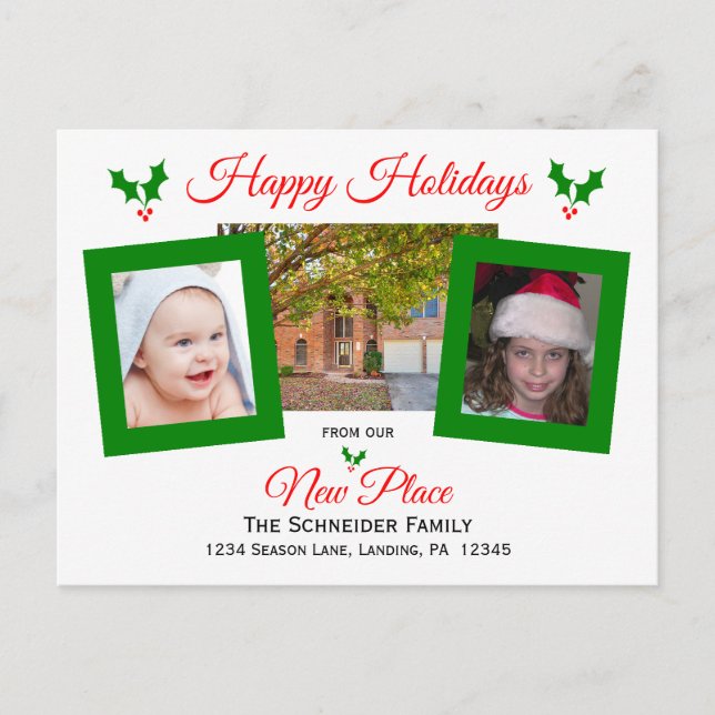 Postale Faire-part Carte de Noël pour changement d'adresse avec houx  (Devant)