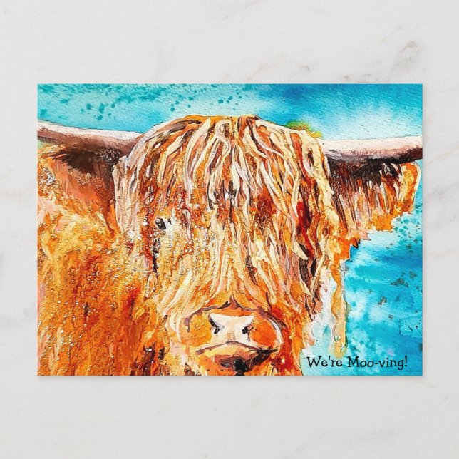 Postale Faire-part Carte de peinture de vache Highland - "Nous déména (Devant)